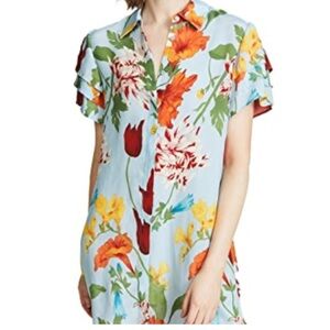 Alice & Olivia floral shirt dress puff sleeves